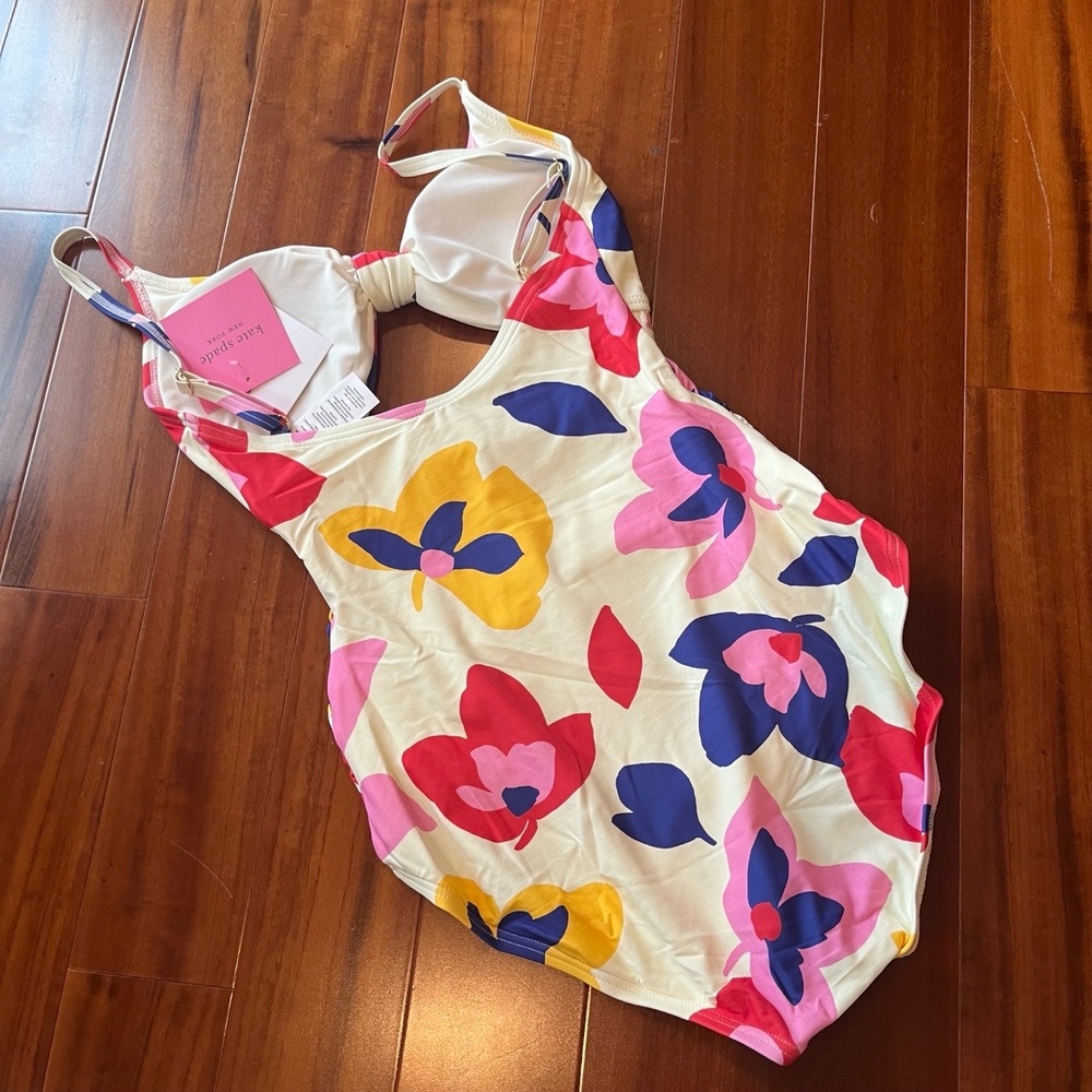 New NWT Kate Spade New York Ivory Floral Swimsuit One-Piece Swim Size Small - Picture 3 of 5